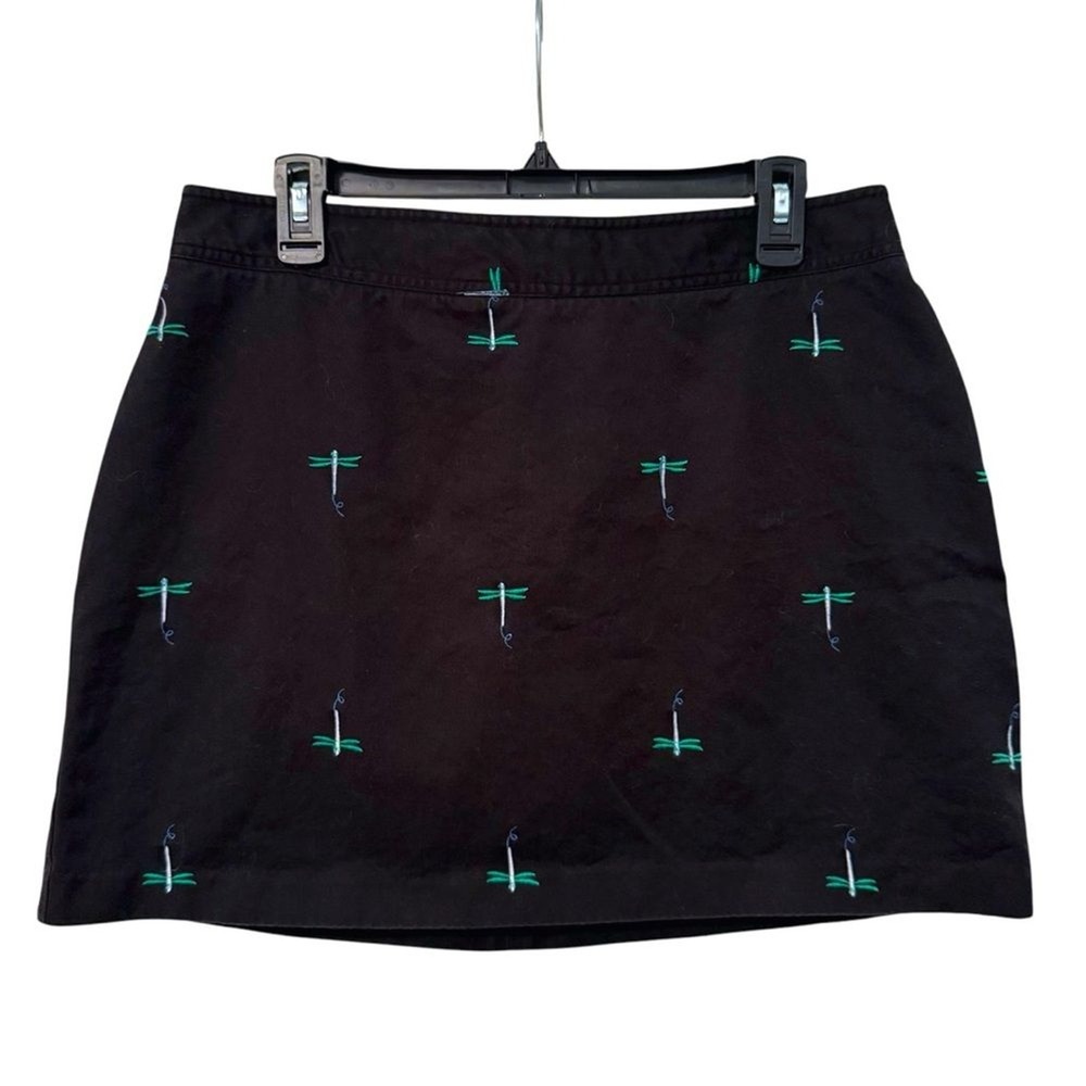 Tahiti‎ Reef Club Navy Blue Cotton Dragonfly Embroidered Mini Skirt Size 12 2706